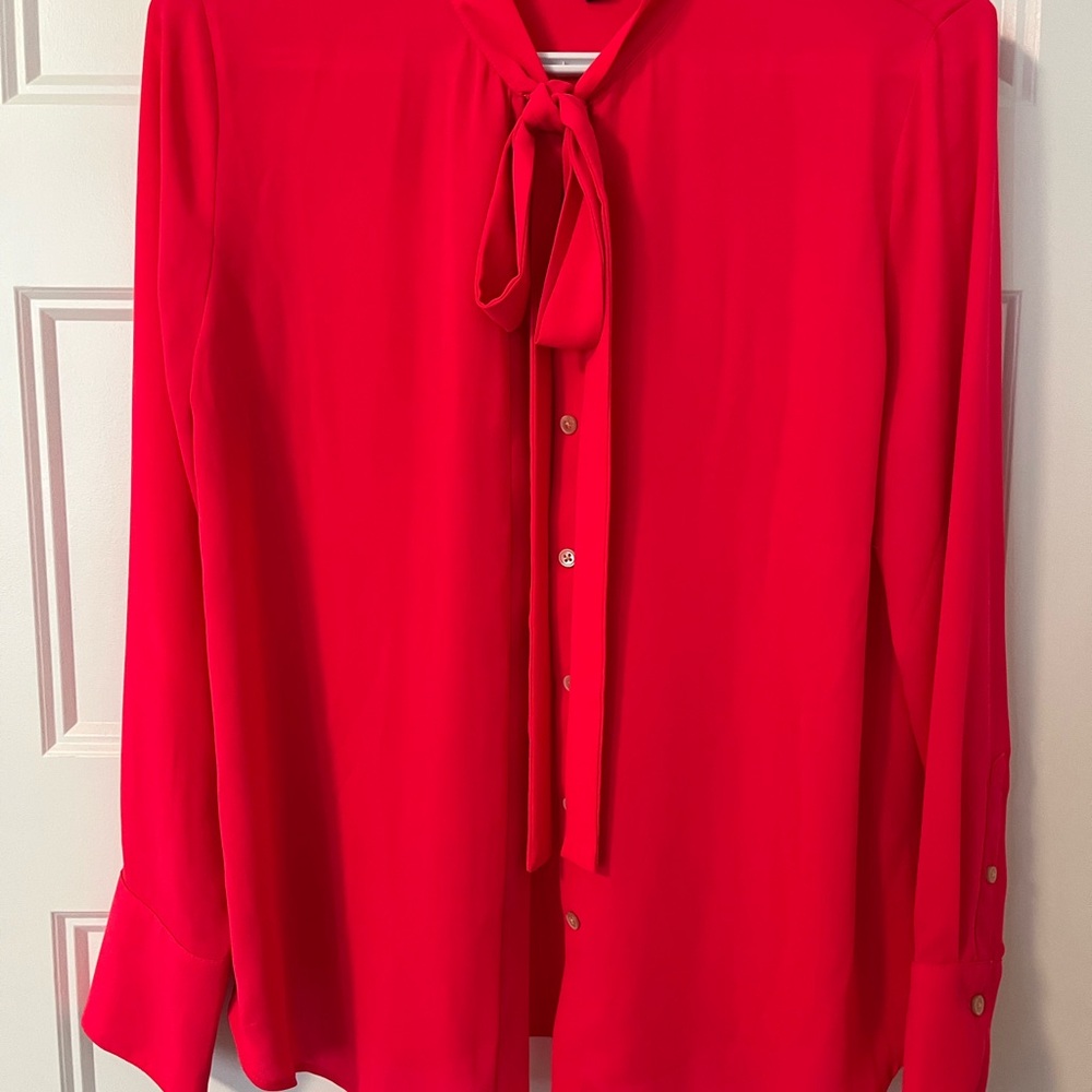 Banana Republic Red Long Sleeve Tie Front Blouse